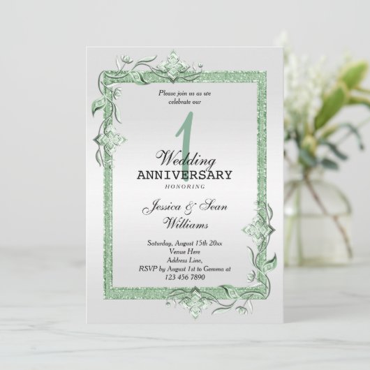 Emerald Gem & Glitter & Platinum 1ste bruiloft Kaart (Staand voorkant)