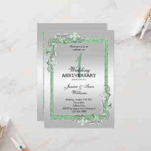 Emerald Gem & Glitter & Silver 1st Wedding Invitat Kaart
