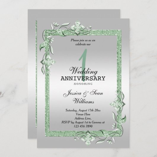 Emerald Gem & Paillettes & Argent Invitation de ma (Devant / Derrière)