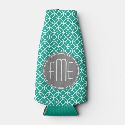 Emerald Geometric Pattern met Monogrammen Flesjeskoeler (Voorkant)