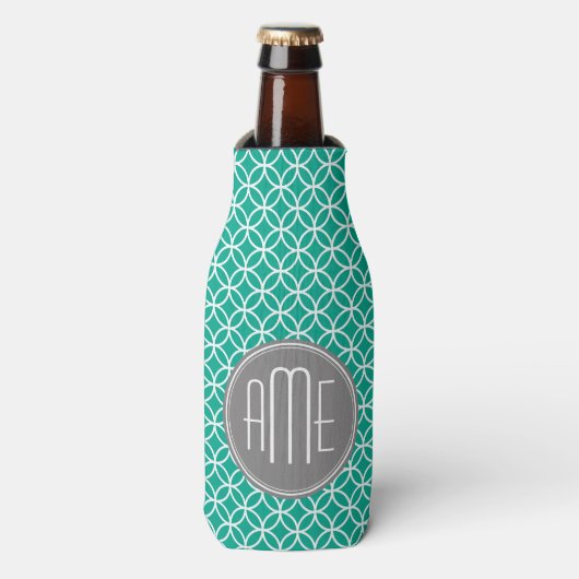 Emerald Geometric Pattern met Monogrammen Flesjeskoeler (Fles Voorkant)
