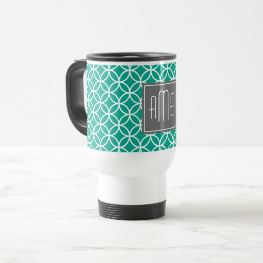 Emerald Geometric Pattern met Monogrammen Reisbeker (Voorkant links)