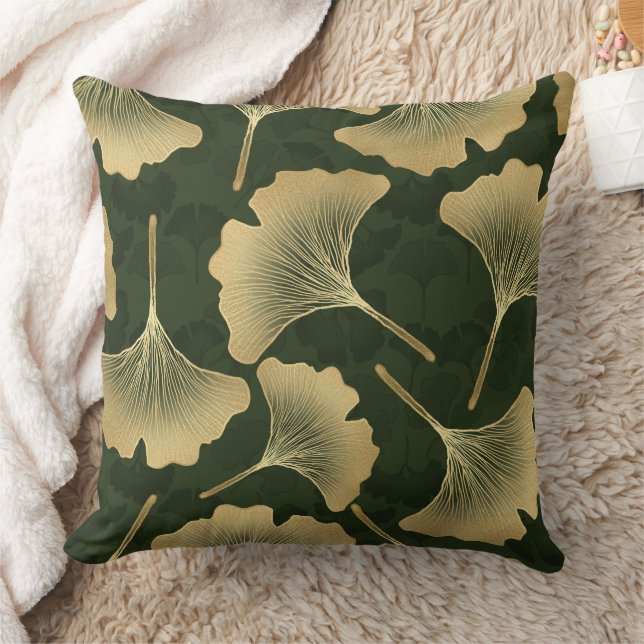 Emerald Ginkgo Elegance – Luxury Gold Botanical 15 Kussen (Deken)