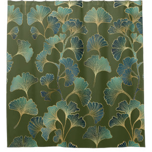 Emerald Ginkgo Elegantie – Luxe Gouden Botanische Douchegordijn