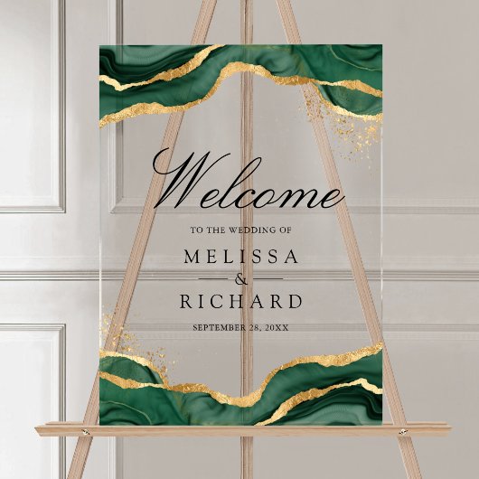 Emerald Gold Abstract Ink Wedding Welcome