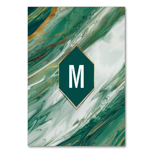 Emerald Gold Abstrait Agate Marble Numéro de table (Dos)