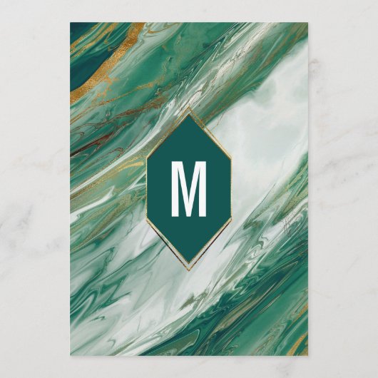 Emerald Gold Abstrait Agate Marbre Mariage Menu (Dos)