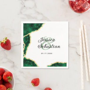 Emerald & Gold Agate White Elegant Wedding Servet