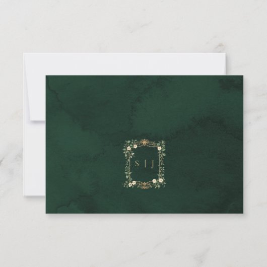 Emerald Gold Art Nouveau wedding meal choice RSVP (Dos)