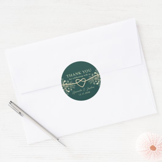 Emerald Gold bruiloft Dank u Ronde Sticker (Envelop)