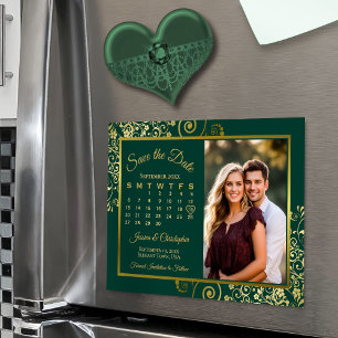 Emerald & Gold Calendar Foto Bewaar de datummagnee Magnetische Uitnodiging