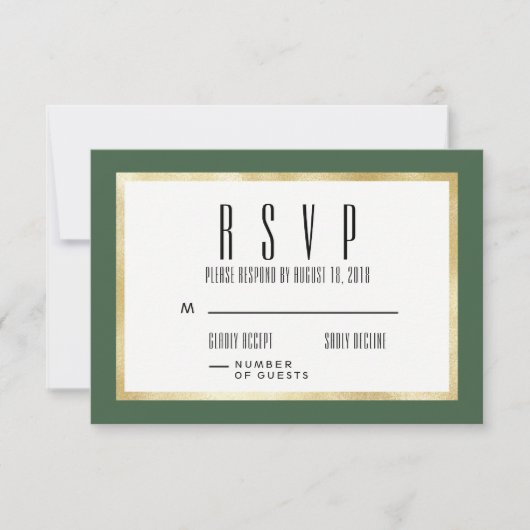 Emerald + Gold Classic Wedding Invite RSVP Card (Devant)