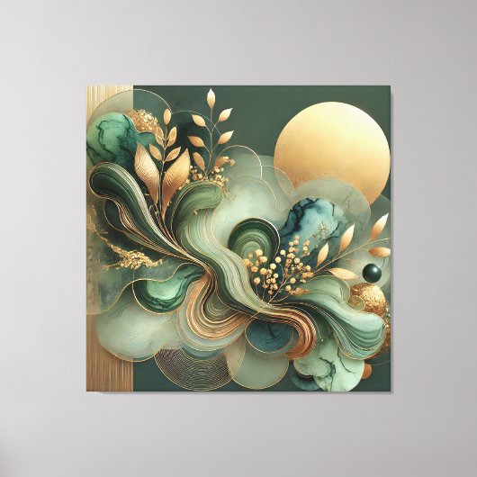 Emerald Gold Harmony Abstracte botanische canvasku Canvas Afdruk (Voorkant)