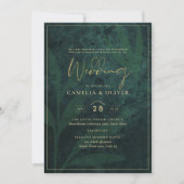 Emerald Gold Leaves Wedding Invitation Digital Kaart (Voorkant)