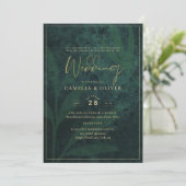 Emerald Gold Leaves Wedding Invitation Digital Kaart (Staand voorkant)