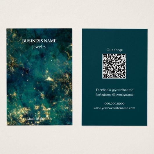 Emerald Gold Marble Jewelry Business Earring Visitekaartje (Voorkant /achterkant)