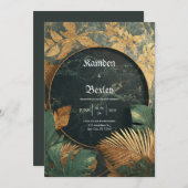 Emerald Gold Marble Tropical VIP Wedding Kaart (Voorkant / Achterkant)