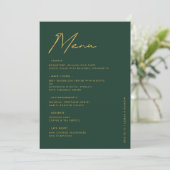Emerald Gold Modern Typographie Mariage Table Menu (Debout devant)