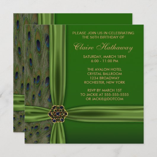 Emerald Gold Peacock Invitation 50e anniversaire (Devant / Derrière)
