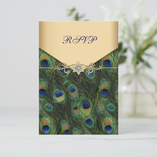 Emerald Gold Peacock Wedding RSVP (Debout devant)
