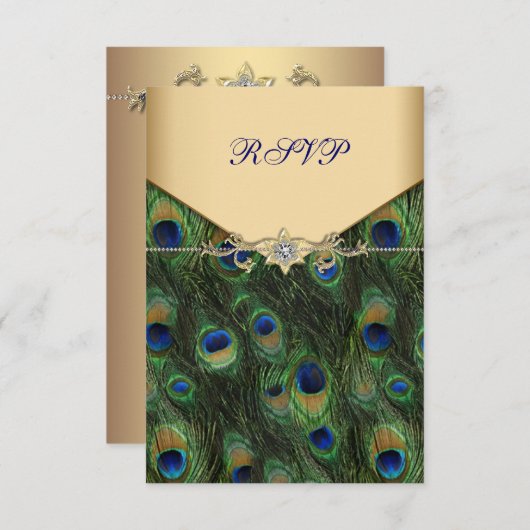 Emerald Gold Peacock Wedding RSVP (Devant / Derrière)