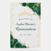 Emerald Gold Swirl Floral Quinceanera Acryl Teken Acryl Bord (Voorkant)
