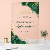 Emerald Gold Swirl Floral Quinceanera Acryl Teken Acryl Bord (Huwelijk)