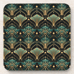 Emerald Gold Tones Art Deco-geïnspireerde Fan Bier Onderzetter