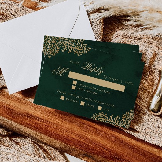 Emerald Gold Victorian choix de repas mariage RSVP