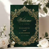 Emerald Gold Victorian Ornate Wedding Welcome Poster