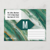 Emerald Gouden Abstracte Agate Marmer Save the Dat Aankondigingskaart (Achterkant)