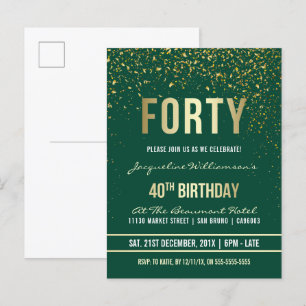 Emerald Gouden Confetti 40e verjaardag Uitnodiging Briefkaart