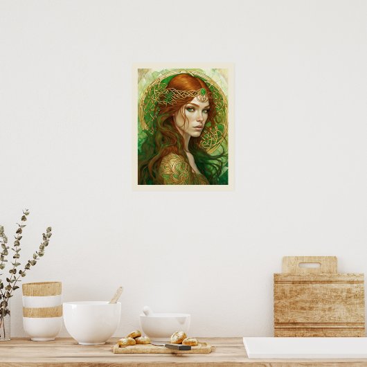 Emerald & Gouden Hoofdband Redhead Vrouw Groene Og Poster (Keuken)