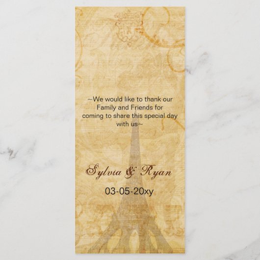 emerald gree eiffel tower Paris Menu (Achterkant)