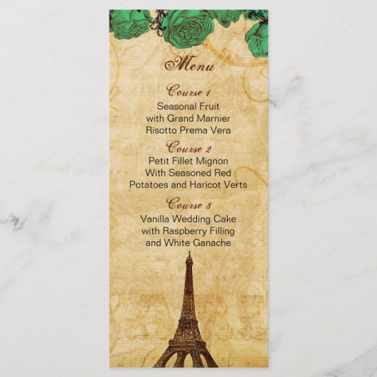 emerald gree eiffel tower Paris Menu (Voorkant)