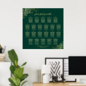 Emerald Green 22 Table Wedding Seating Chart Gold Poster (Thuiskantoor)