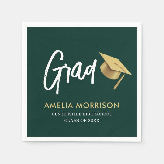 Emerald Green Afstuderen Goud Pet Afstuderen Servet (Voorkant)