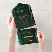 Emerald Green Agaat Goud Script Bruiloft All In One Uitnodiging (Afscheurbaar)