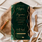 Emerald Green Agaat Goud Script Bruiloft All In One Uitnodiging