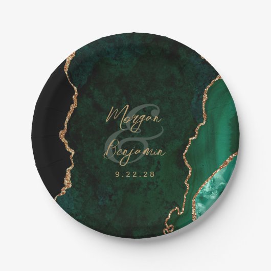 Emerald Green Agaat Goud Script Bruiloft Papieren Bordje (Voorkant)