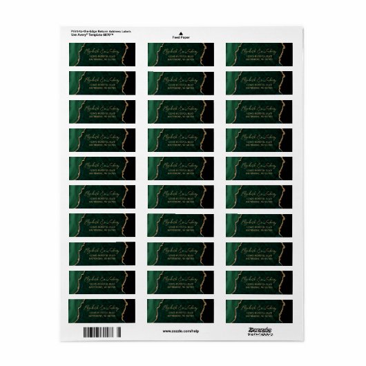 Emerald Green Agaat Script Bruiloft Retouradres Etiket (Full Sheet)
