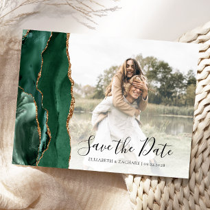 Emerald Green Agate Aangepaste Foto Save the Date Briefkaart