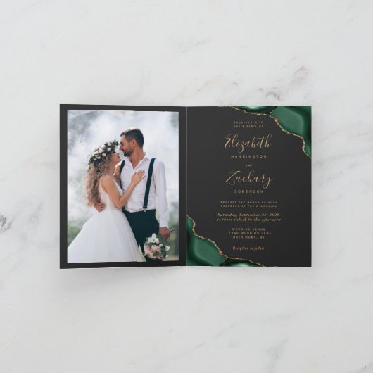 Emerald Green Agate Donker Gevouwen Trouwuitnodigi (Binnen)