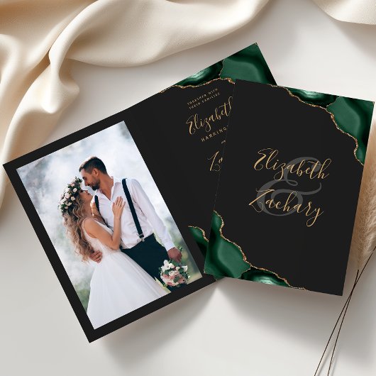 Emerald Green Agate Faire-part de mariage pliée fo