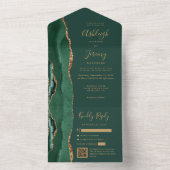 Emerald Green Agate Gold QR Code Wedding All In One Uitnodiging (Binnen)