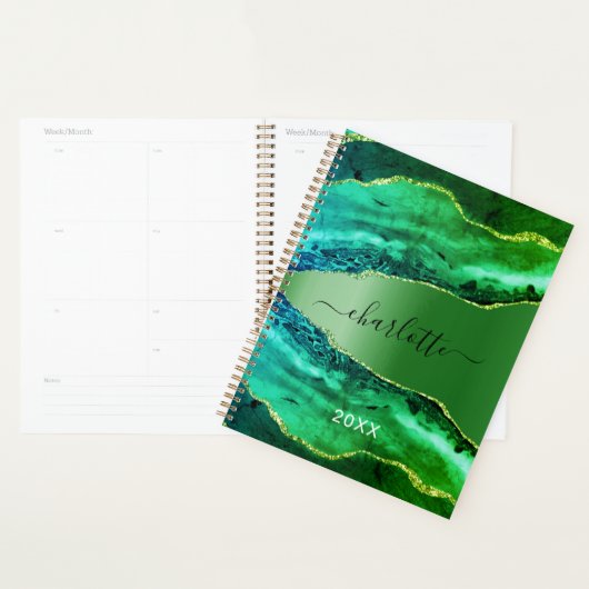 Emerald green agate marble name script planner (Display)
