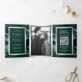 Emerald Green Agate Marble QR Code Weddenschap Drieluik Uitnodiging (Binnen)