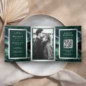 Emerald Green Agate Marble QR Code Weddenschap Drieluik Uitnodiging