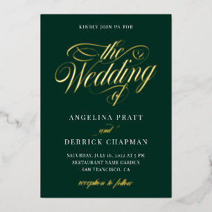 Emerald Green All in One Calligraphy Wedding Gold Folie Uitnodiging