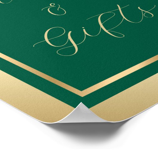 Emerald Green and Gold Kaarten and Gifts Sign Poster (Hoek)